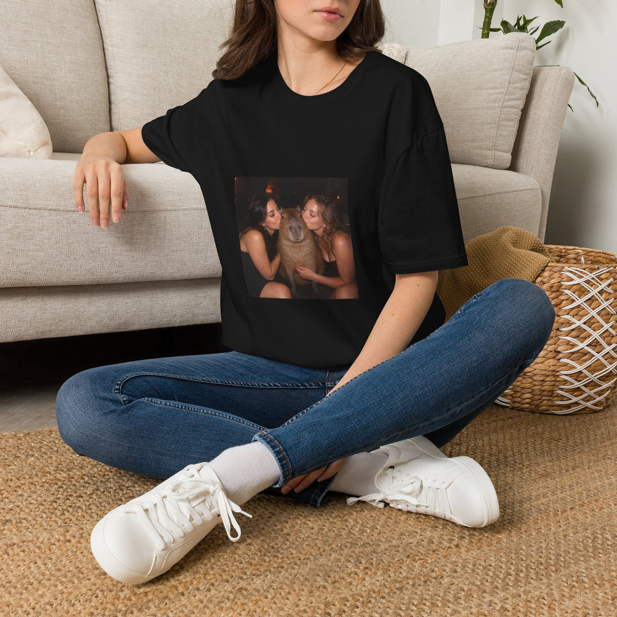 Capybara Getting Kissed T-Shirt — Vintage Party Snapshot Unisex T-Shirt